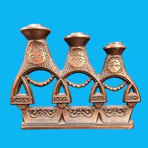 Vintage Soviet Era Russian Matryoshka Doll 3 Candle Holder